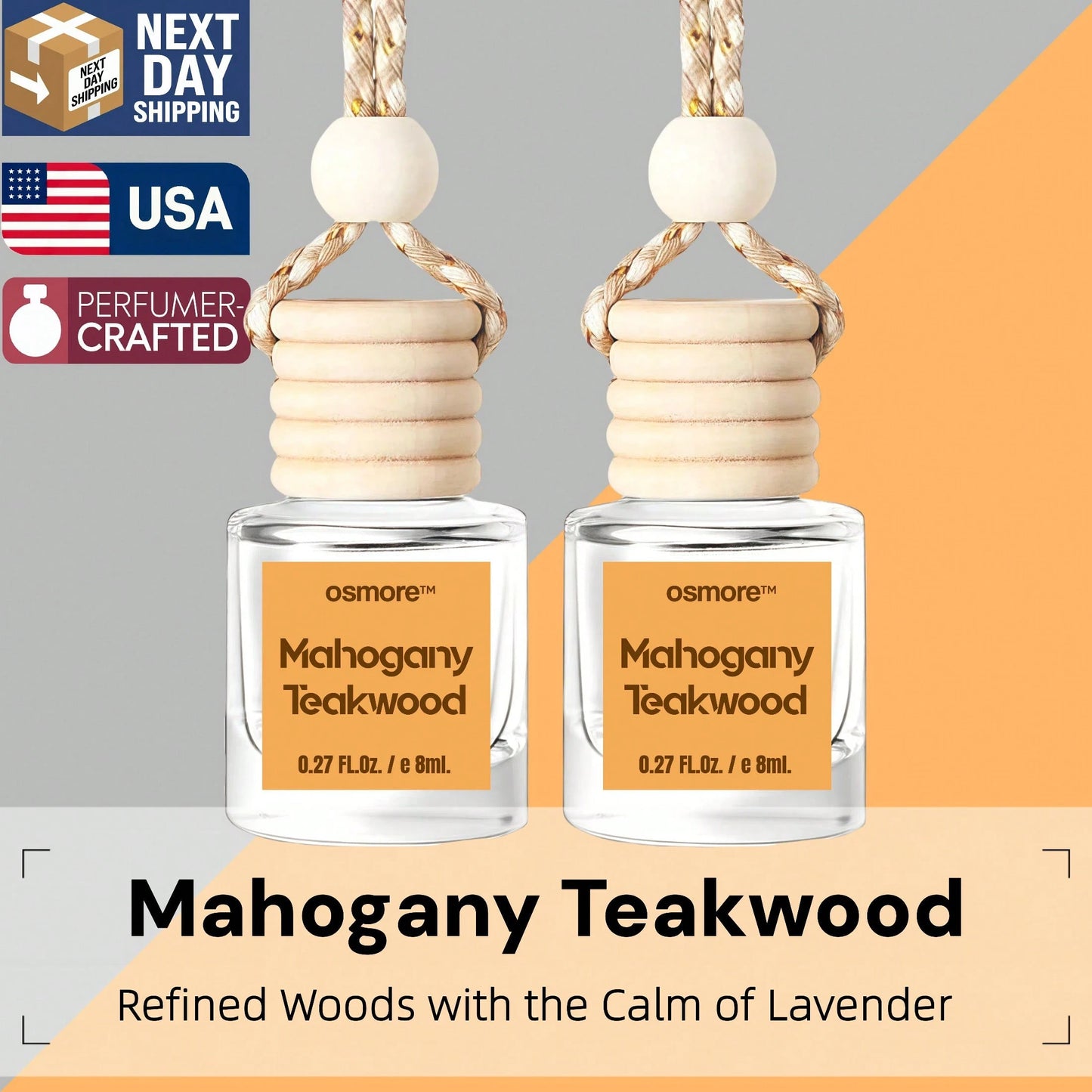 Osmore Mahogany Teakwood, Deep Woody Musk Car Air Freshener, Clean Gentle Scent For A Confidence Vibe, Warm Wood-Inspired Hanging Diffuser, Long-Lasting Fragrance For Car, 4 Pack Aromatherapy Diffuser