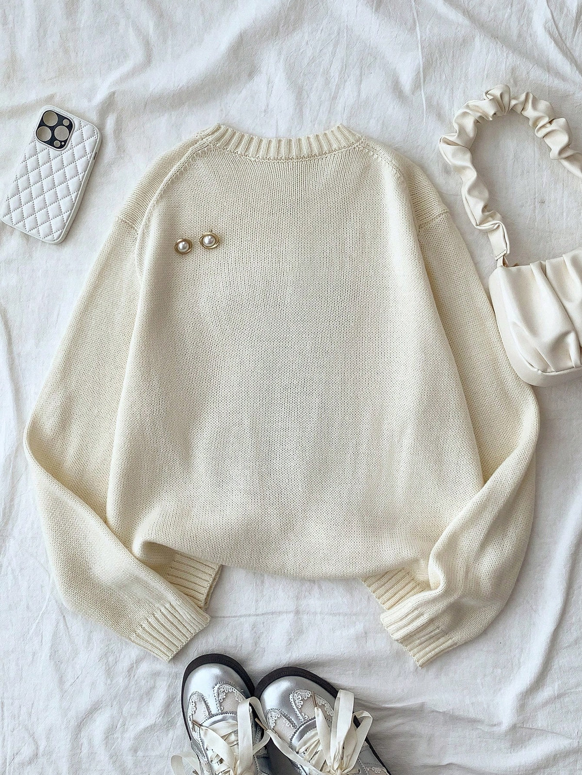 Oversized Crew Neck Bear Graphic Pullover Autumn Sweater,Teen Girl Back-To-School Winter Graduation Y2k Beige Retro Thermal Sporty Collegiate Fashion