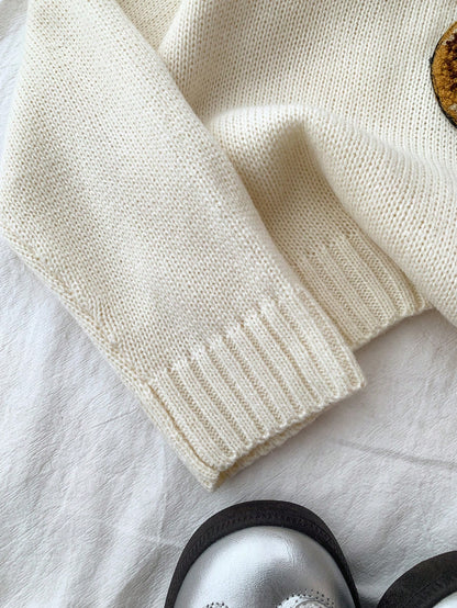 Oversized Crew Neck Bear Graphic Pullover Autumn Sweater,Teen Girl Back-To-School Winter Graduation Y2k Beige Retro Thermal Sporty Collegiate Fashion
