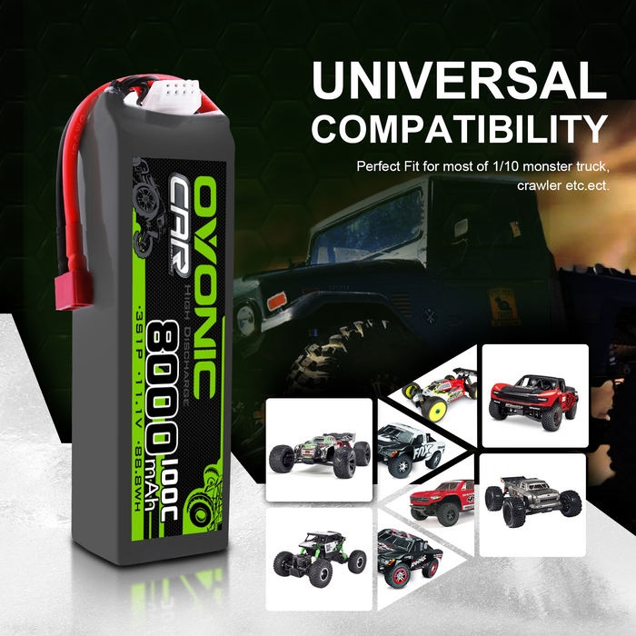 OVONIC 3S 11.1V 8000mAh 100C High Power Lipo Battery w/ Deans T Connector for 1/10 RC Car/Plane/Boat