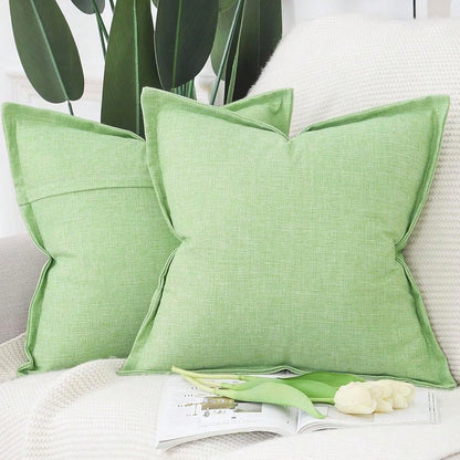 Pack Of 2 Faux Rustic Linen Throw Pillow Covers With Flange Edge Soft Boho Natural Decorative Pillowcases For Sofa Living Room Modern Throw Pillows For Bed 20x20 Inch G Reen