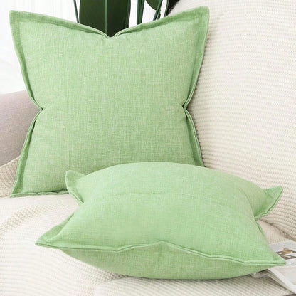 Pack Of 2 Faux Rustic Linen Throw Pillow Covers With Flange Edge Soft Boho Natural Decorative Pillowcases For Sofa Living Room Modern Throw Pillows For Bed 20x20 Inch G Reen