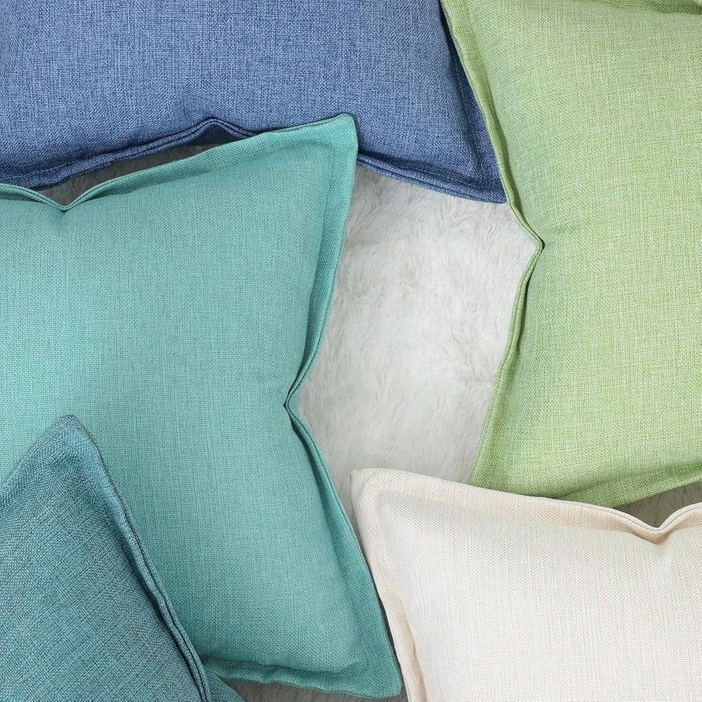 Pack Of 2 Faux Rustic Linen Throw Pillow Covers With Flange Edge Soft Boho Natural Decorative Pillowcases For Sofa Living Room Modern Throw Pillows For Bed 20x20 Inch G Reen