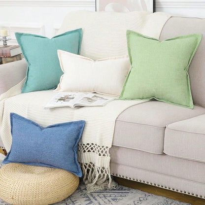 Pack Of 2 Faux Rustic Linen Throw Pillow Covers With Flange Edge Soft Boho Natural Decorative Pillowcases For Sofa Living Room Modern Throw Pillows For Bed 20x20 Inch G Reen