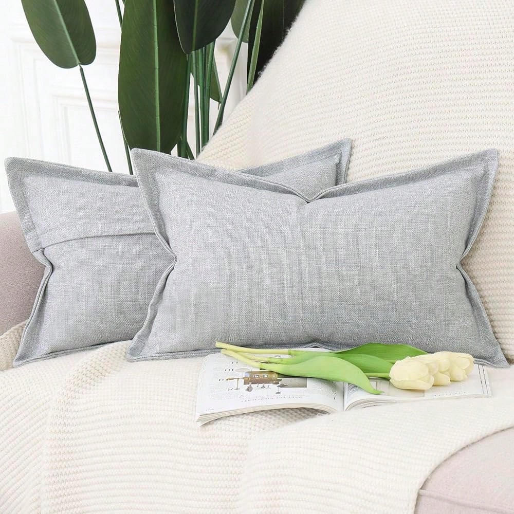 Pack Of 2 Faux Rustic Linen Throw Pillow Covers With Flange Edge Soft Boho Natural Decorative Pillowcases For Sofa Living Room Modern Throw Pillows For Bed 20x20 Inch G Reen
