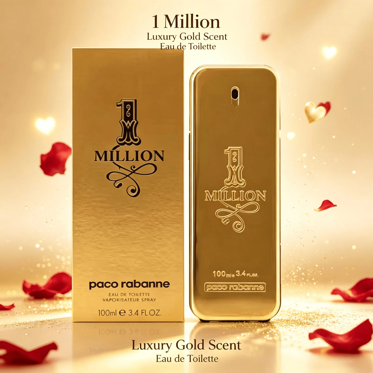 Paco Rabanne 1 Million Eau De Toilette For Men 100ml/3.4oz Daily Campus Commuting, Shopping Trips, Afternoon Tea Dates, Lasting Fragrance, Used For Birthday, Valentine's Day Gifts, Long-Lasting Fragra