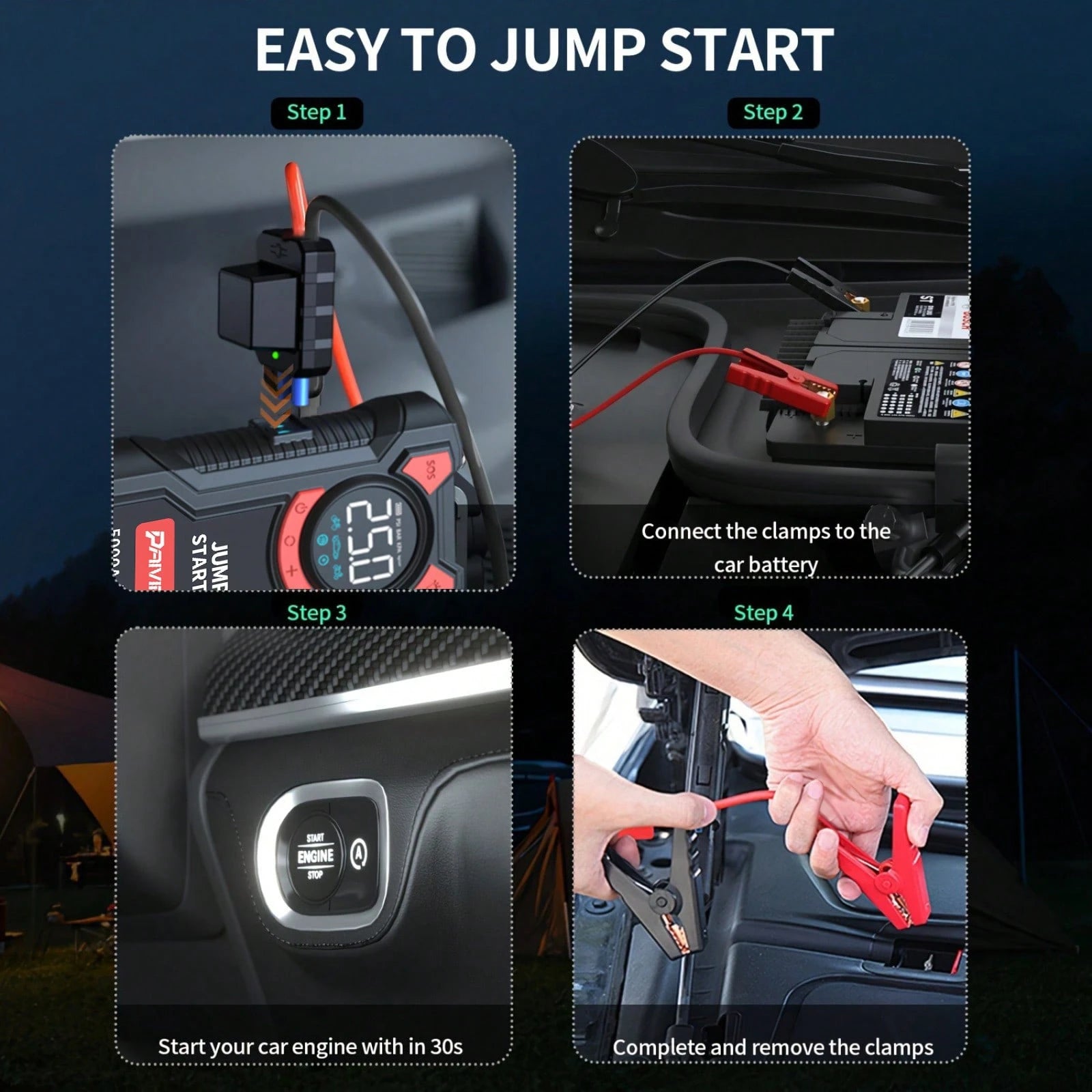 PAIIVIROKU 5000A Peak Car Jump Starter With 150PSI Air Compressor, 5 In 1 Portable Jump Box Battery Pack With Digital Tire Inflator, Fast Charge USB Output & LED Emergency Light, Car Battery Booster F