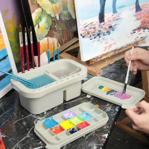 Paint Brush Cleaner, Paint Brush Holder And Organizers With Palette For Acrylic, Watercolor, And Water-Based Paints (Grey)