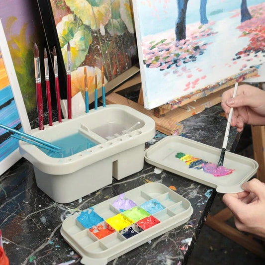 Paint Brush Cleaner, Paint Brush Holder And Organizers With Palette For Acrylic, Watercolor, And Water-Based Paints (Grey)