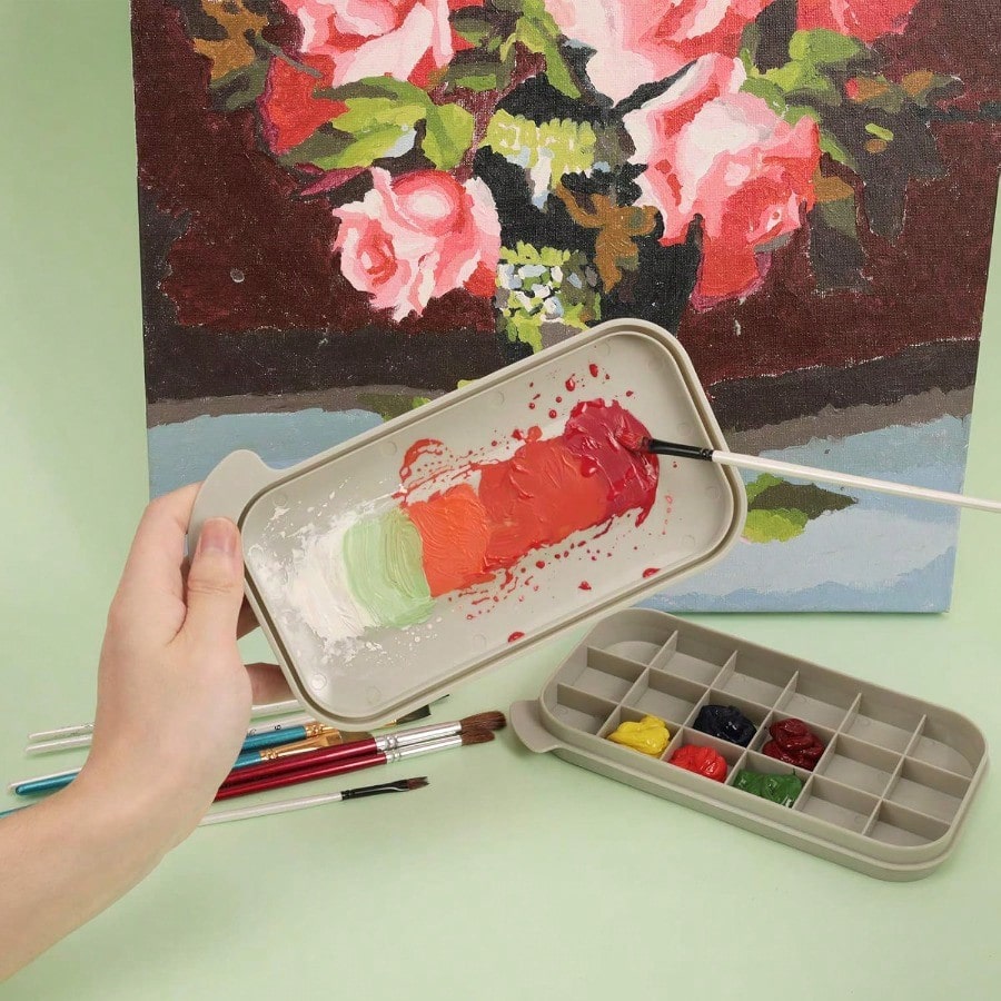 Paint Brush Cleaner, Paint Brush Holder And Organizers With Palette For Acrylic, Watercolor, And Water-Based Paints (Grey)