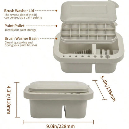 Paint Brush Cleaner, Paint Brush Holder And Organizers With Palette For Acrylic, Watercolor, And Water-Based Paints (Grey)