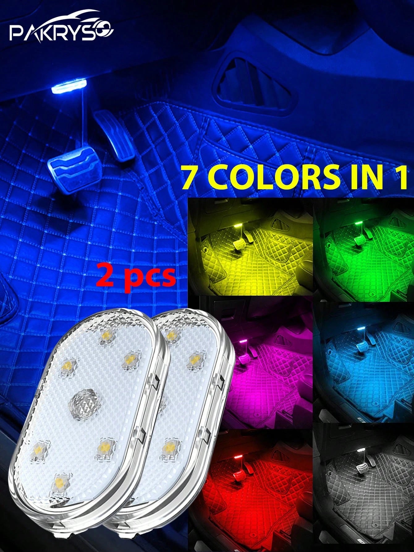PAKRYS 2pcs LED Car Interior Lights With Touch Sensor- Strong Adhesive/Magnetic Mount, Multiple Colors (White, Blue, Green, Purple), Portable Reading Ceiling Lamp