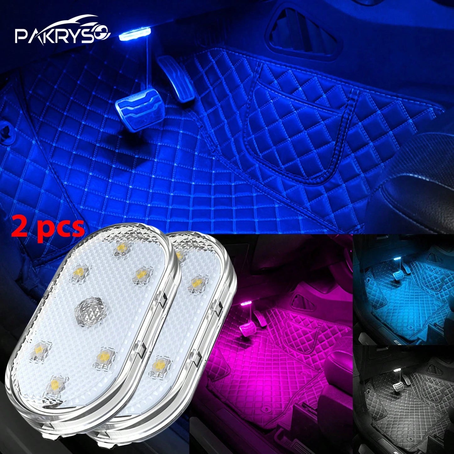PAKRYS 2pcs LED Car Interior Lights With Touch Sensor- Strong Adhesive/Magnetic Mount, Multiple Colors (White, Blue, Green, Purple), Portable Reading Ceiling Lamp