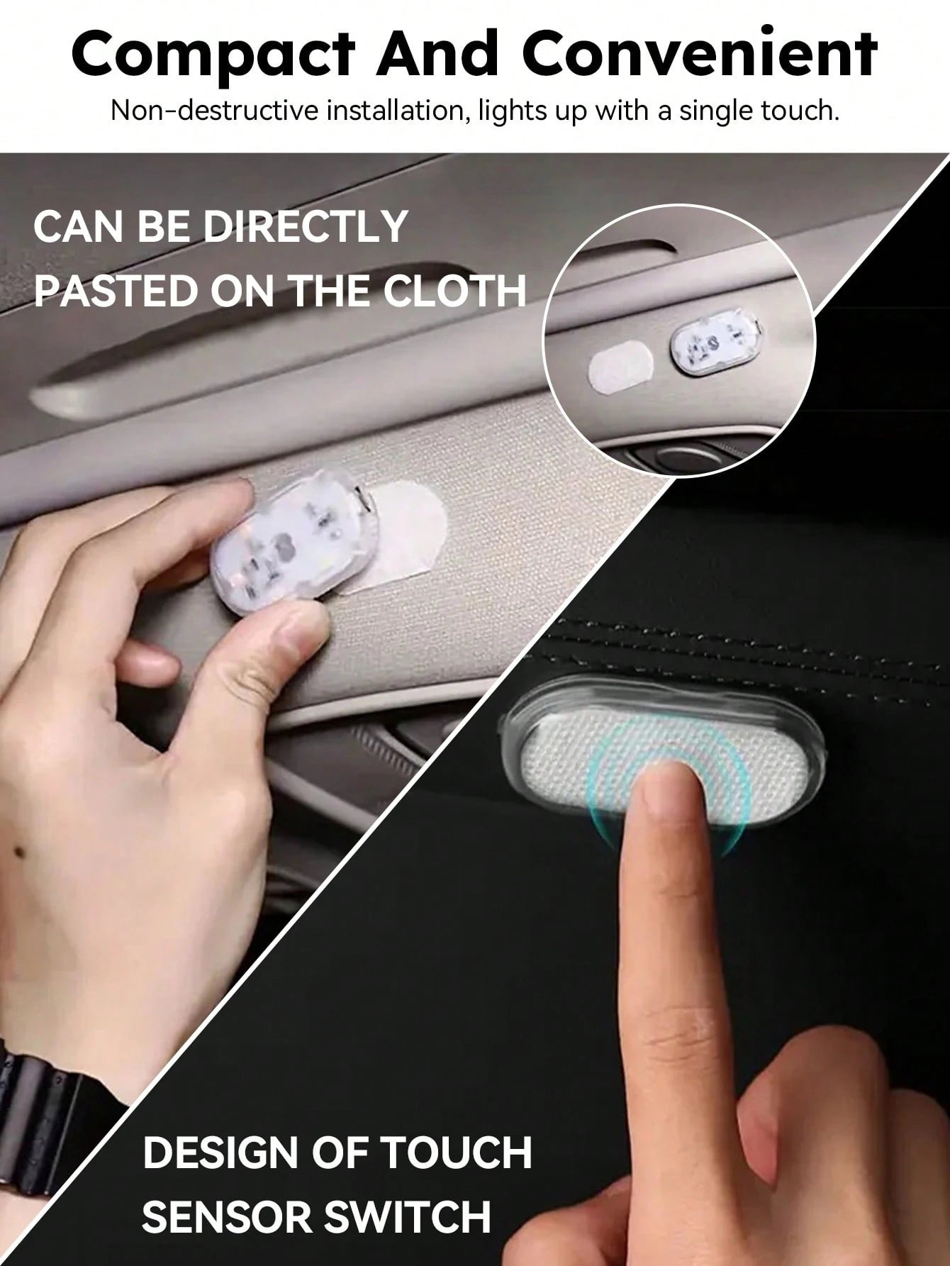PAKRYS 2pcs LED Car Interior Lights With Touch Sensor- Strong Adhesive/Magnetic Mount, Multiple Colors (White, Blue, Green, Purple), Portable Reading Ceiling Lamp
