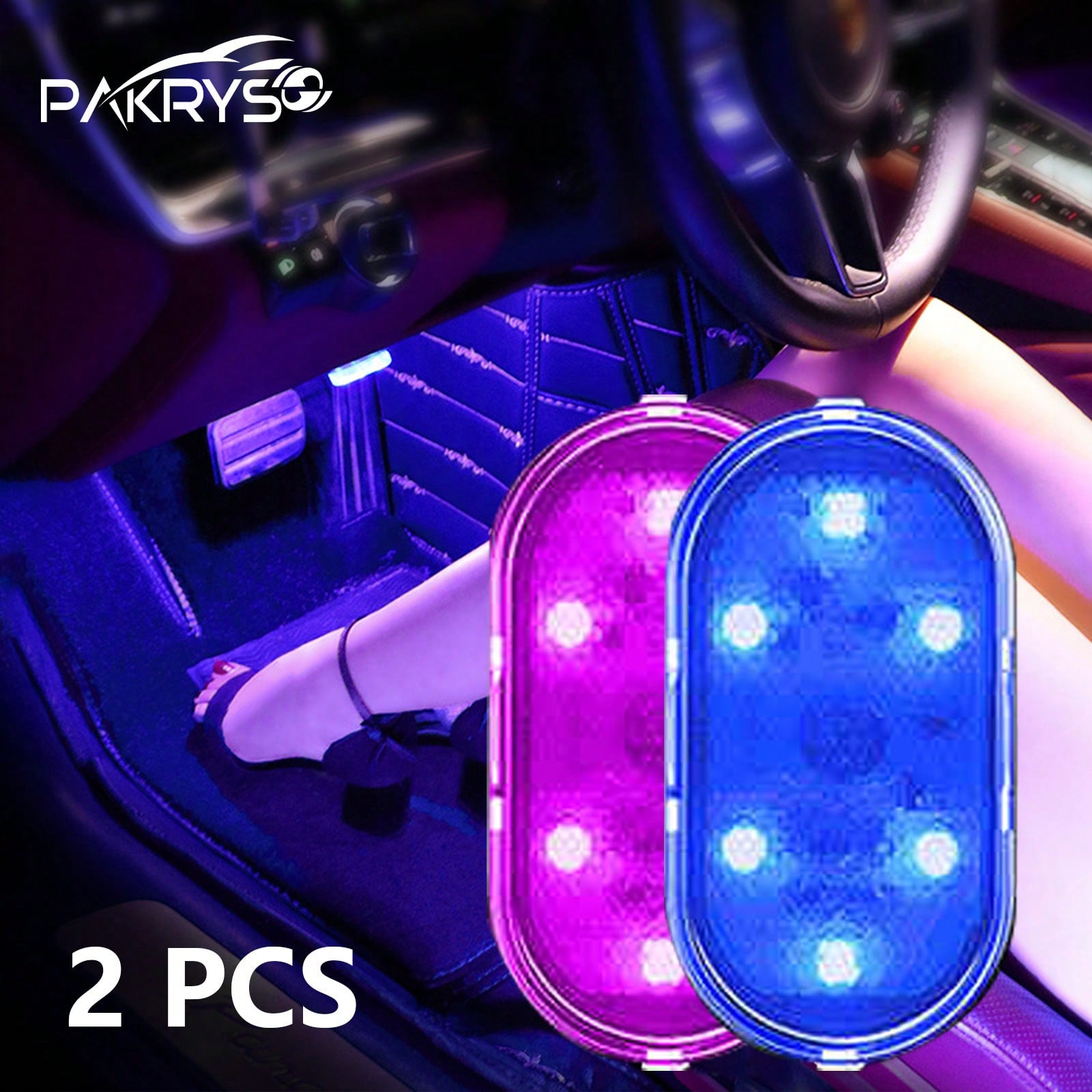 PAKRYS 2pcs LED Car Interior Lights With Touch Sensor- Strong Adhesive/Magnetic Mount, Multiple Colors (White, Blue, Green, Purple), Portable Reading Ceiling Lamp
