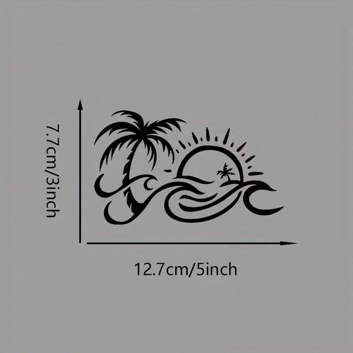 Palm Tree And Wave Pattern Car Rearview Mirror Sticker, Suitable For Water Bottles, Laptops, Refrigerators, Windows, Car Decor Stickers