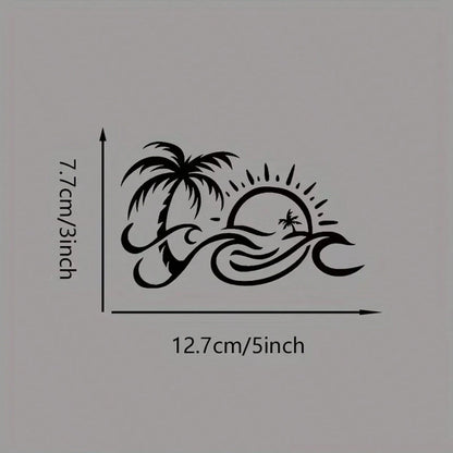 Palm Tree And Wave Pattern Car Rearview Mirror Sticker, Suitable For Water Bottles, Laptops, Refrigerators, Windows, Car Decor Stickers