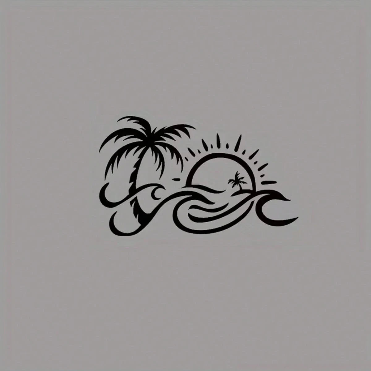 Palm Tree And Wave Pattern Car Rearview Mirror Sticker, Suitable For Water Bottles, Laptops, Refrigerators, Windows, Car Decor Stickers