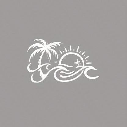 Palm Tree And Wave Pattern Car Rearview Mirror Sticker, Suitable For Water Bottles, Laptops, Refrigerators, Windows, Car Decor Stickers