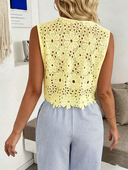 Pariaura Women's Lace Hollow-Out Embroidered Sleeveless Elegant Tank Top