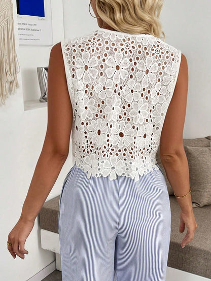 Pariaura Women's Lace Hollow-Out Embroidered Sleeveless Elegant Tank Top