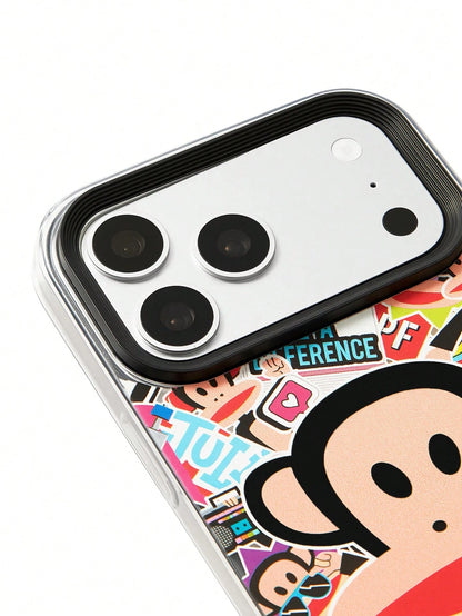 Paul Frank X Paul Fr Ank "Sticker Bomb" Graffiti Print Phone Case, Shockproof TPU Protective Shell Compatible With IPhone 14/15/16 Pro Max