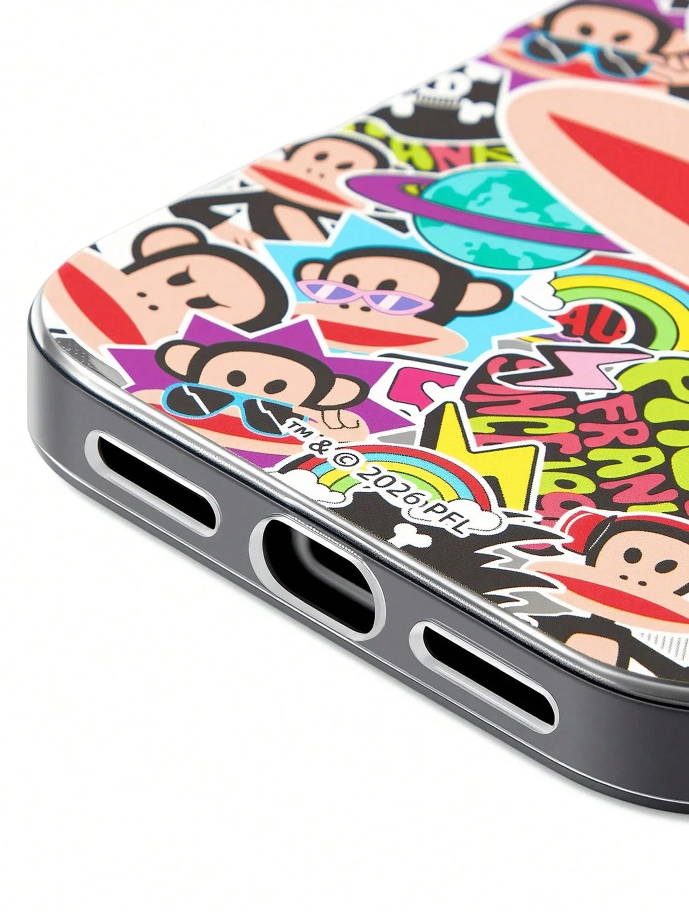 Paul Frank X Paul Fr Ank "Sticker Bomb" Graffiti Print Phone Case, Shockproof TPU Protective Shell Compatible With IPhone 14/15/16 Pro Max