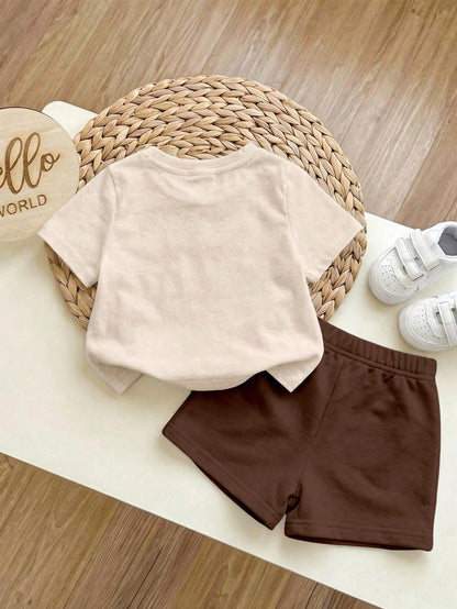PAW Patrol Baby Boy Casual Simple, Soft And Comfortable, Cartoon Puppy Print, Round Neck Short Sleeve T-Shirt And Shorts 2pcs Set, Suitable For Spring And Summer