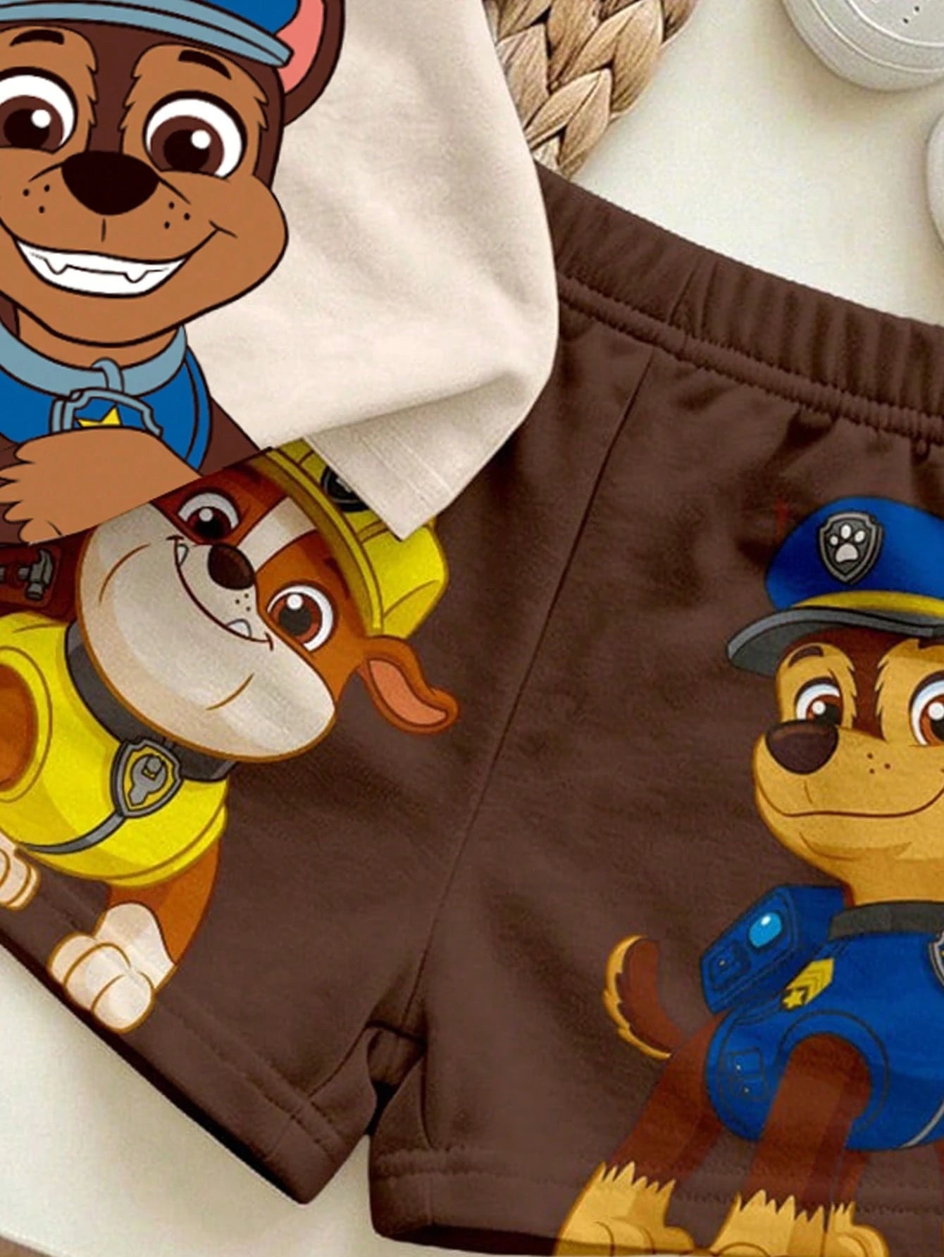 PAW Patrol Baby Boy Casual Simple, Soft And Comfortable, Cartoon Puppy Print, Round Neck Short Sleeve T-Shirt And Shorts 2pcs Set, Suitable For Spring And Summer