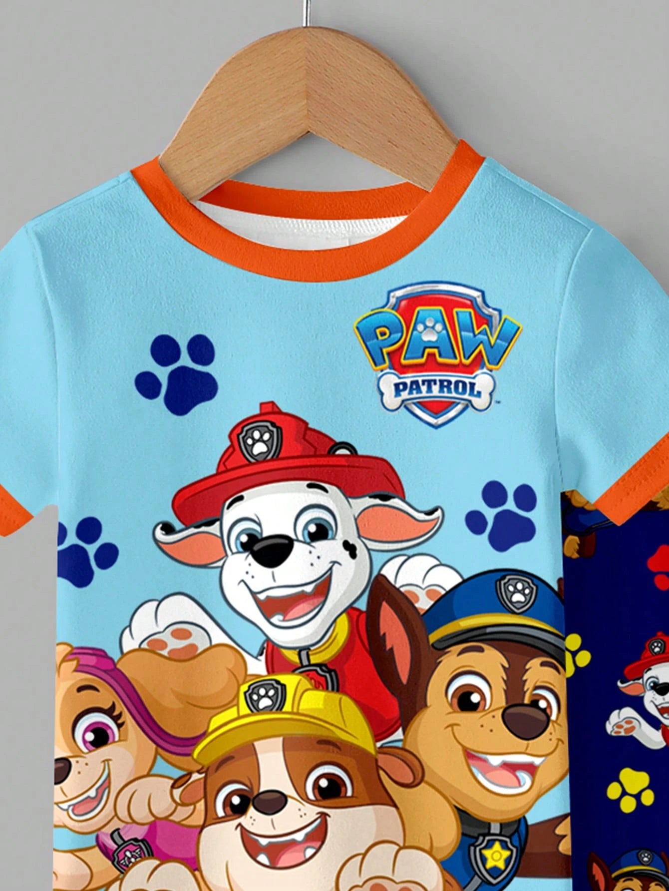 PAW Patrol Baby Boy Round Neck Cartoon Pattern Short Sleeve Top And Long Pants Casual Cute Daily Night Home Pajama Set Pastel Rainbow Navy Blue Snug Fit
