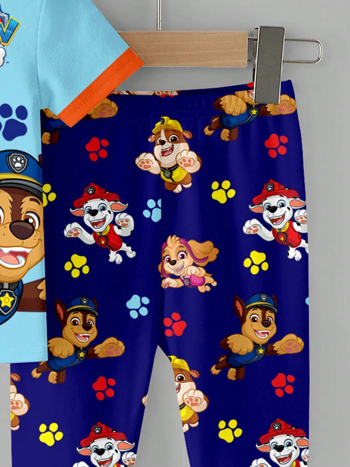 PAW Patrol Baby Boy Round Neck Cartoon Pattern Short Sleeve Top And Long Pants Casual Cute Daily Night Home Pajama Set Pastel Rainbow Navy Blue Snug Fit