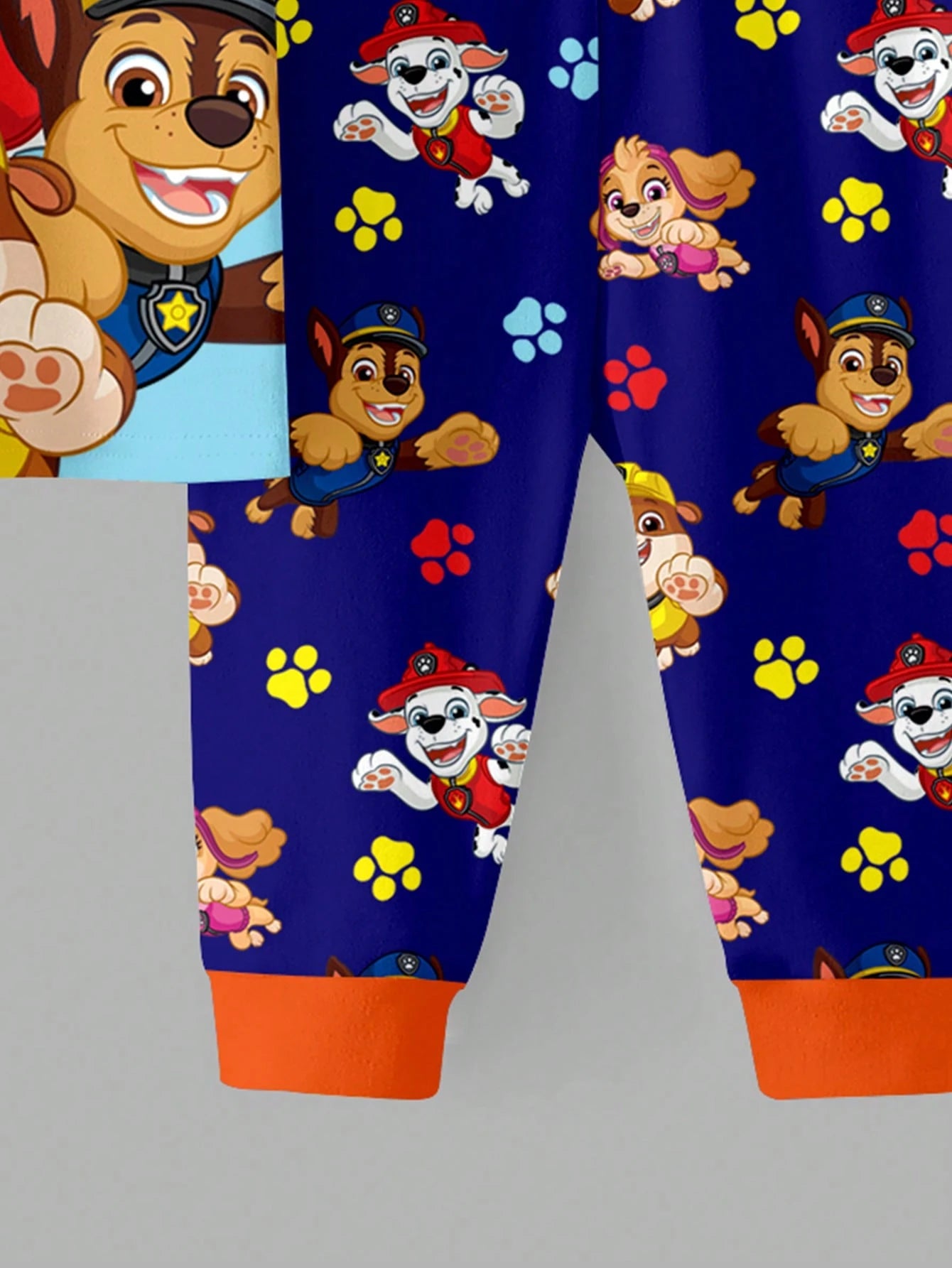 PAW Patrol Baby Boy Round Neck Cartoon Pattern Short Sleeve Top And Long Pants Casual Cute Daily Night Home Pajama Set Pastel Rainbow Navy Blue Snug Fit