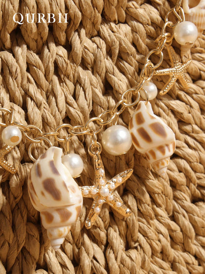 Pearl Shell Hanging Decoration Woven Bag, Straw Woven Handbag, Woven Handbag, Summer Beach Bag, Creative Women's Shoulder Bag, Beach Vacation Bag