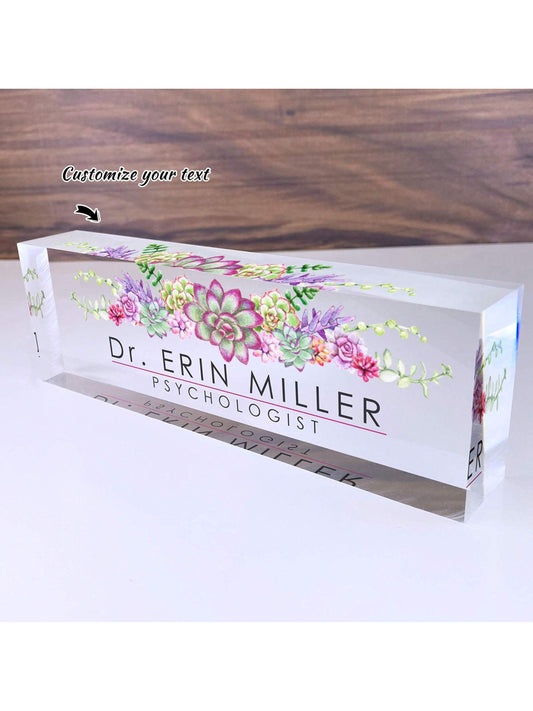 Personalized Acrylic Desktop Nameplate, Succulent & Floral Design, Modern Style Decor For Office, Bedroom, Customizable Name, Suitable For Psychologist Office, Non-Electric, Perfect Gift For Christmas