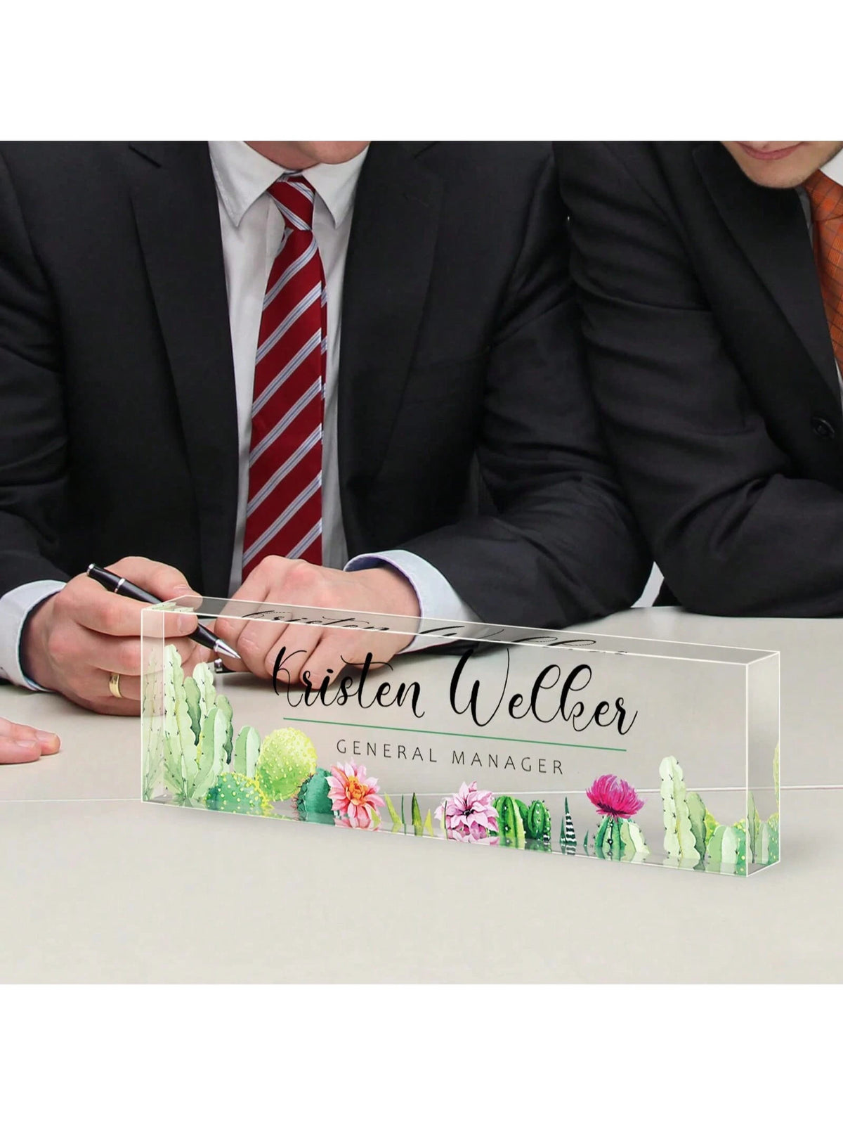 Personalized Acrylic Desktop Nameplate, Succulent & Floral Design, Modern Style Decor For Office, Bedroom, Customizable Name, Suitable For Psychologist Office, Non-Electric, Perfect Gift For Christmas