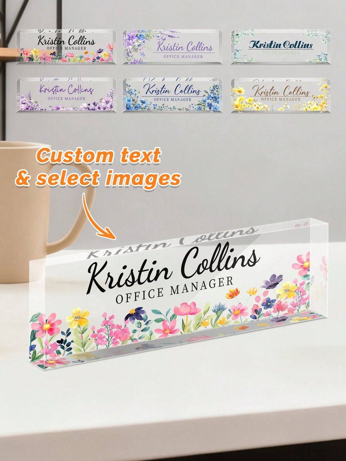 Personalized Acrylic Desktop Nameplate, Succulent & Floral Design, Modern Style Decor For Office, Bedroom, Customizable Name, Suitable For Psychologist Office, Non-Electric, Perfect Gift For Christmas