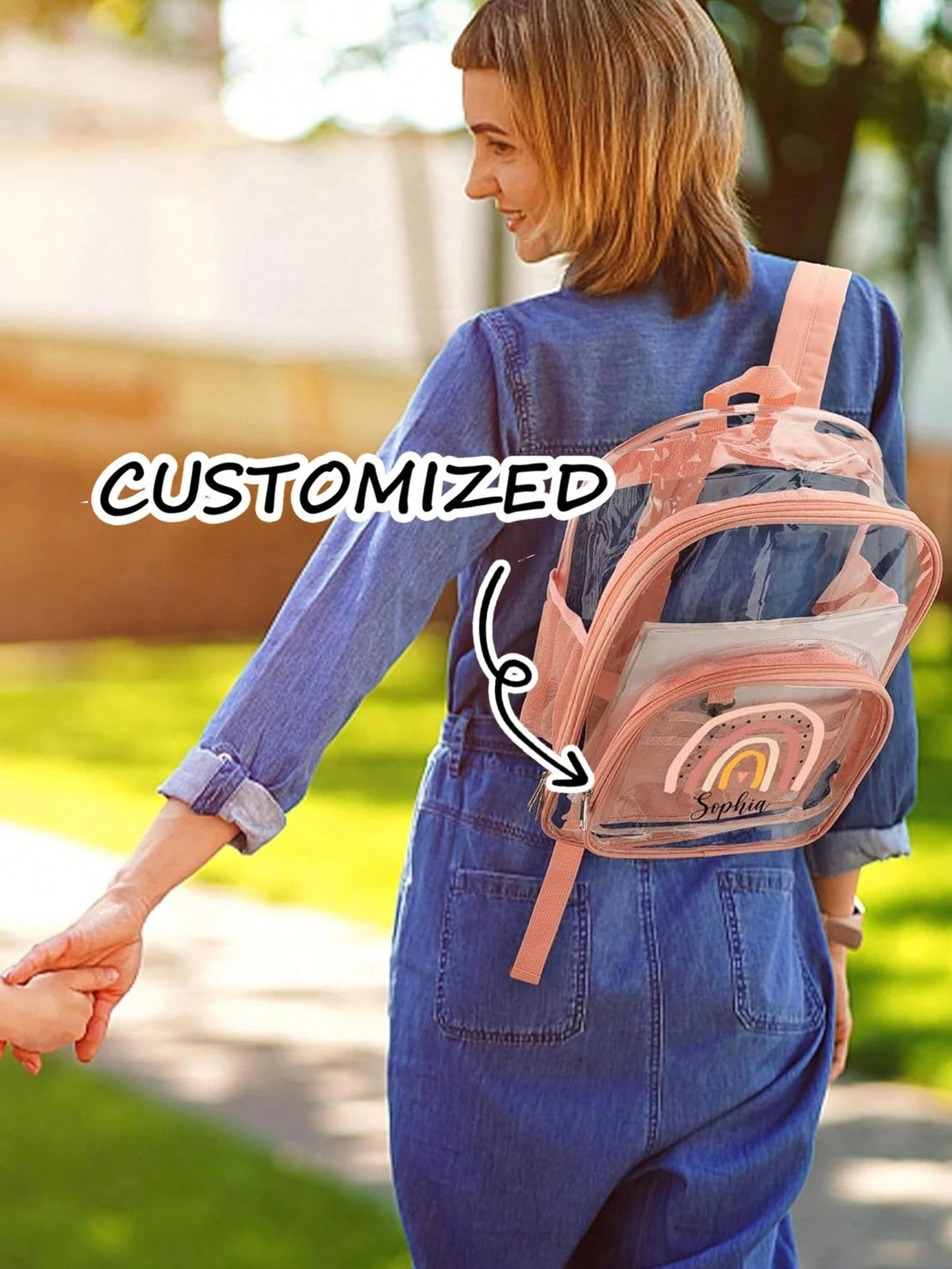 Personalized Clear Backpack With Name, Custom PVC Heavy Duty Transparent Bookbag, See Through Travel Organizer With Zipper Closure