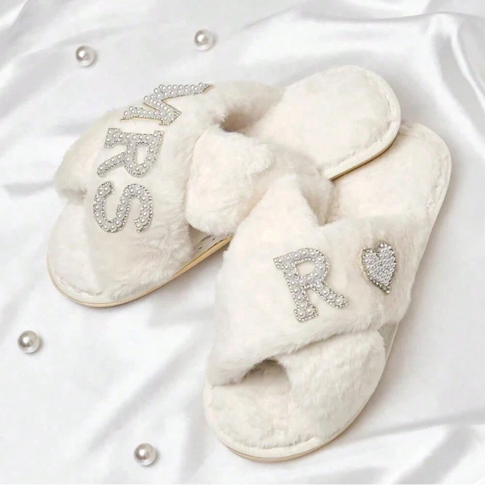 Personalized Custom Mrs Bridal Shower Wedding Day Engagement Bachelorette Hen Night Party Decoration Bride I Do Gift,Forever Love, For Her, Cozy Slippers, Perfect Gift