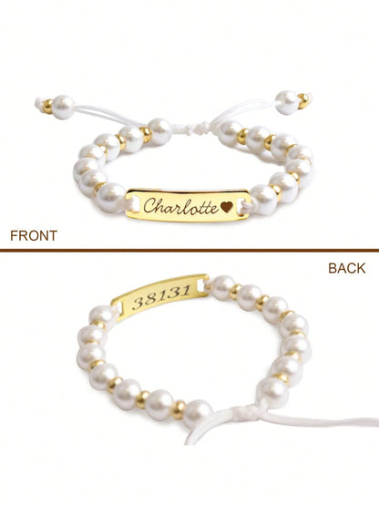 Personalized Cute Children's Faux Pearl Stainless Steel Customized Name Girls Bracelet, Handmade Crafted Woven Bracelet, Gift For Easter, Valentine's Day, Birthday,Multi-Functional,Ornamental,Letter,S