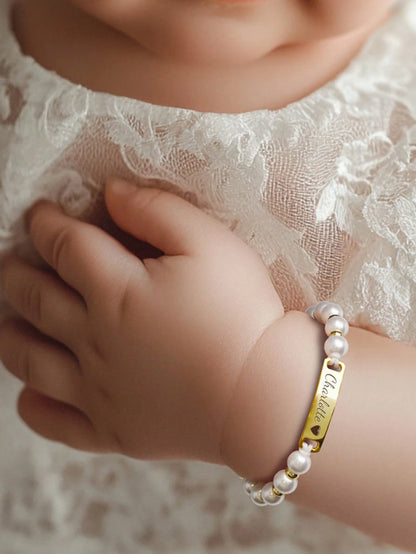 Personalized Cute Children's Faux Pearl Stainless Steel Customized Name Girls Bracelet, Handmade Crafted Woven Bracelet, Gift For Easter, Valentine's Day, Birthday,Multi-Functional,Ornamental,Letter,S