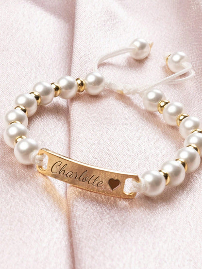 Personalized Cute Children's Faux Pearl Stainless Steel Customized Name Girls Bracelet, Handmade Crafted Woven Bracelet, Gift For Easter, Valentine's Day, Birthday,Multi-Functional,Ornamental,Letter,S