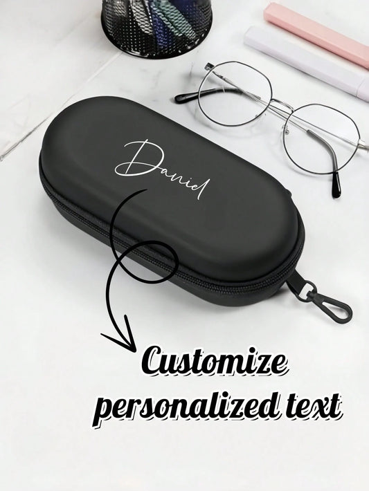 Personalized Double-Layer Fashion Glasses Case, Customizable Name, Text, Logo, Hard EVA Material Shell With Shock-Proof Protection, Suitable For Men And Women, Equipped With Metal Hook And Velvet Lini