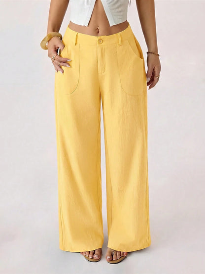 PETITE 100% Washed Cotton Low Waist Straight Pants,Petite Women