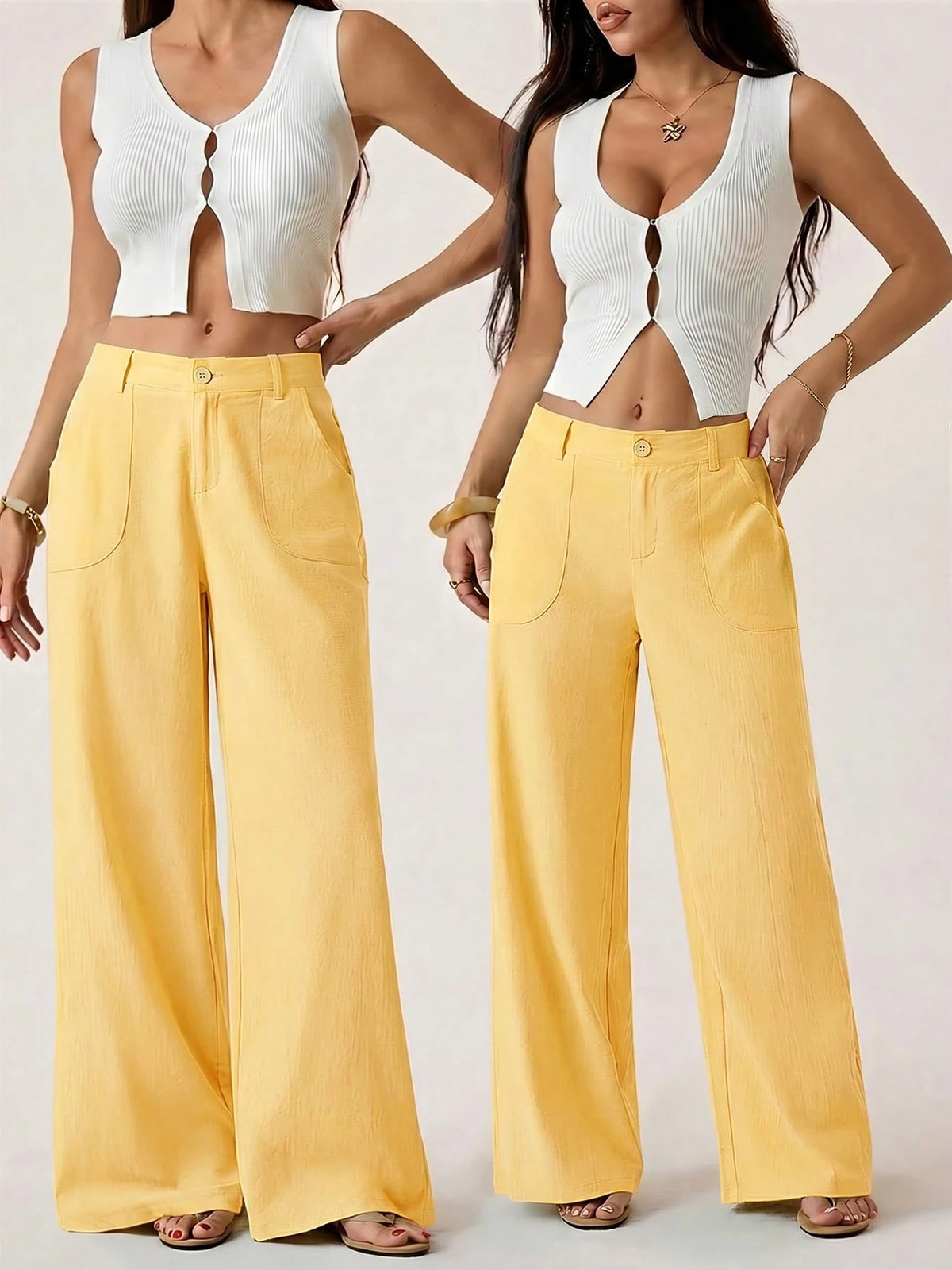PETITE 100% Washed Cotton Low Waist Straight Pants,Petite Women