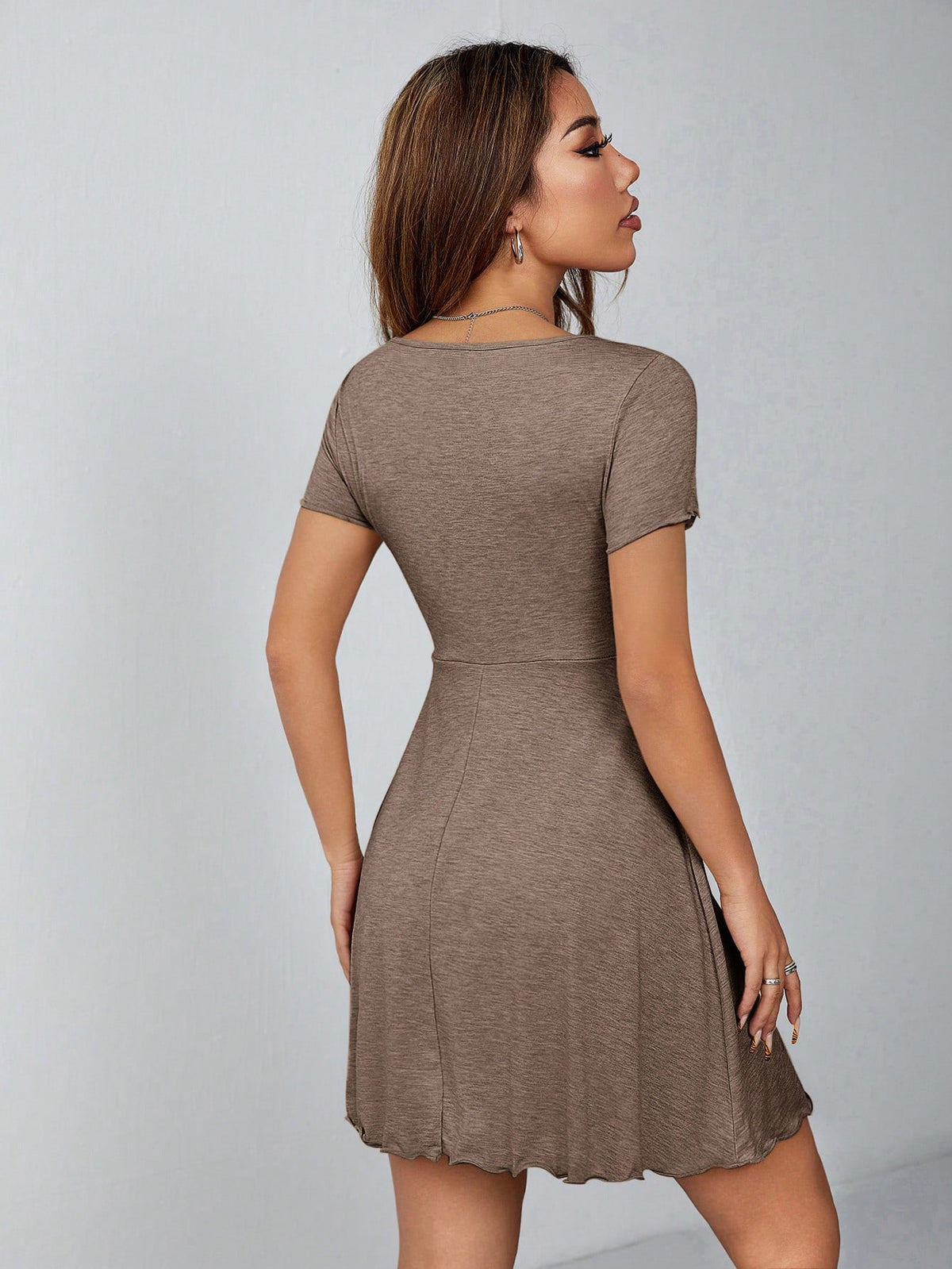 PETITE Lettuce Trim Drawstring Knot Front Summer Women Outfit Black Dress, Summer Dresses Spring Clothes, Petite Women