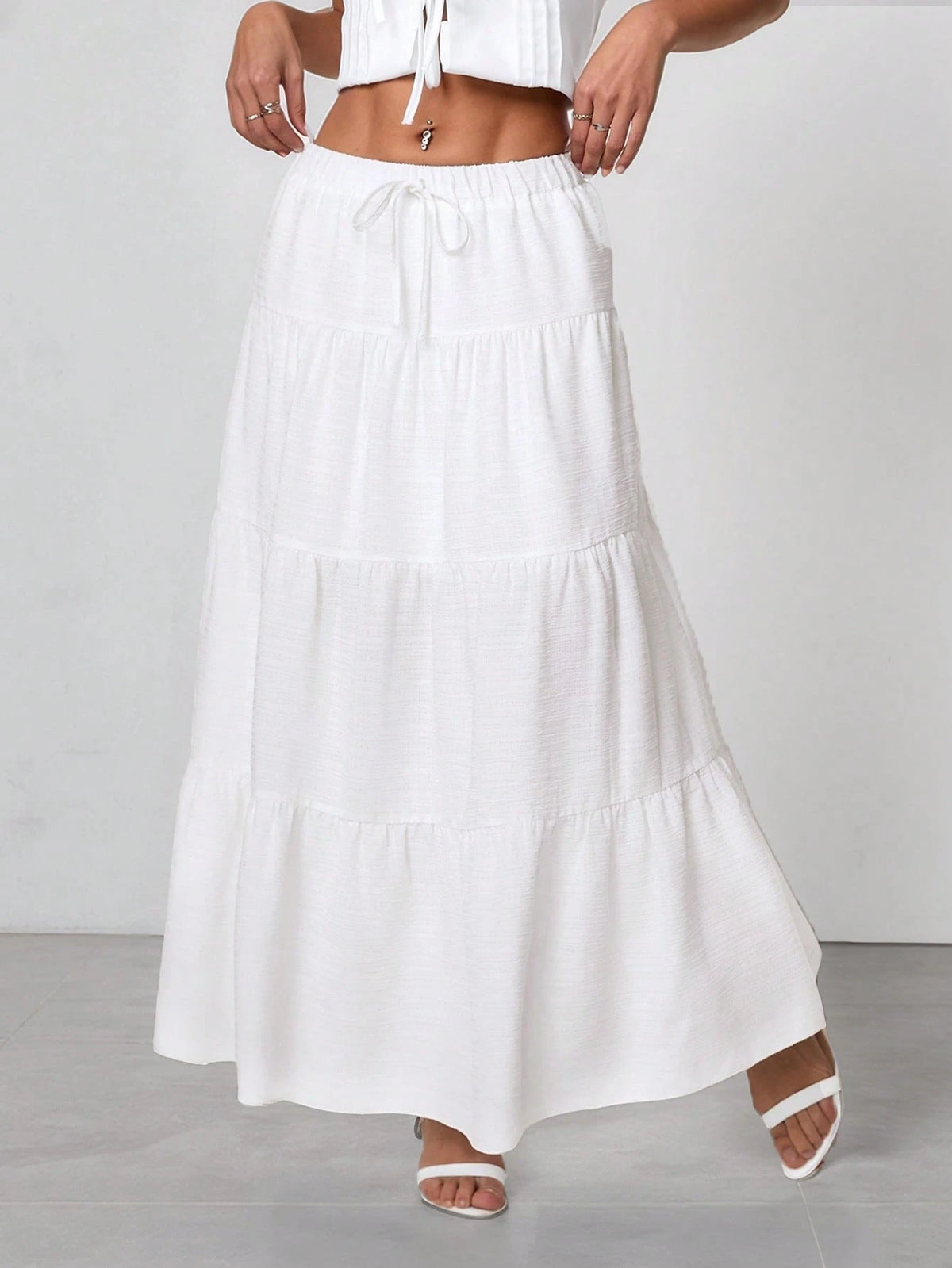 PETITE Plain Color Casual Long Skirt White,Petite Women Beach Autumn