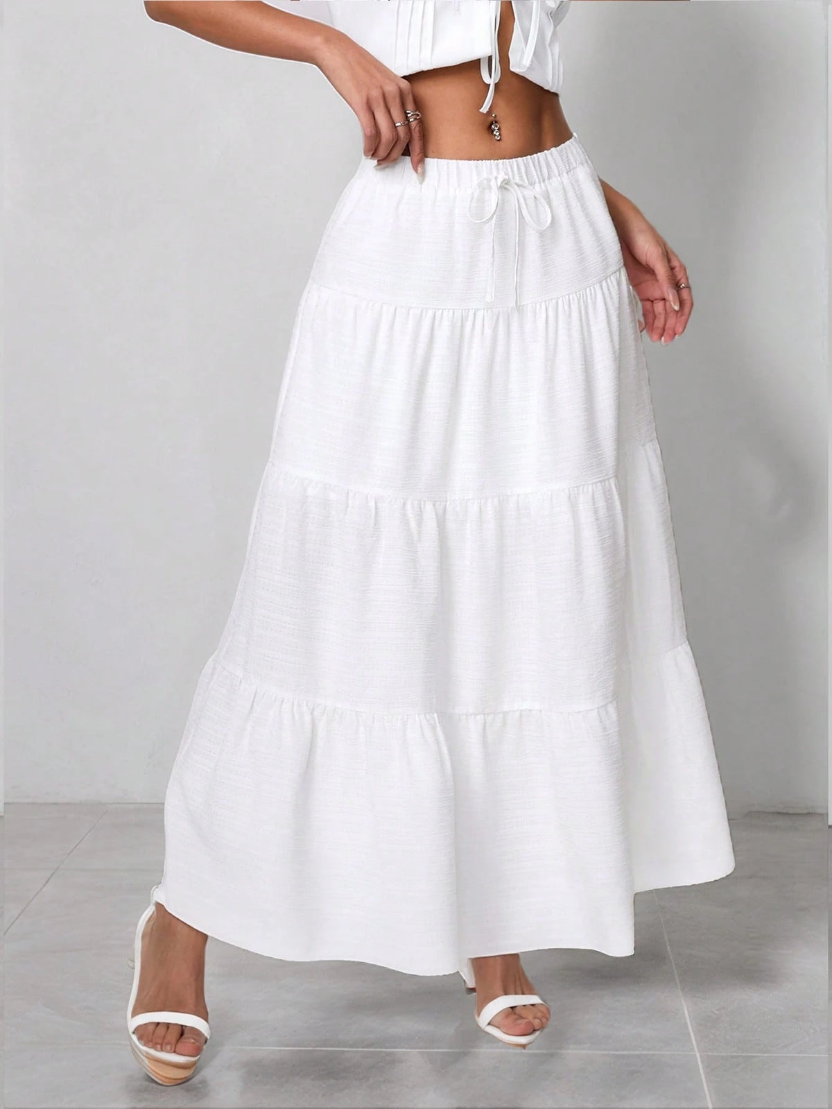PETITE Plain Color Casual Long Skirt White,Petite Women Beach Autumn