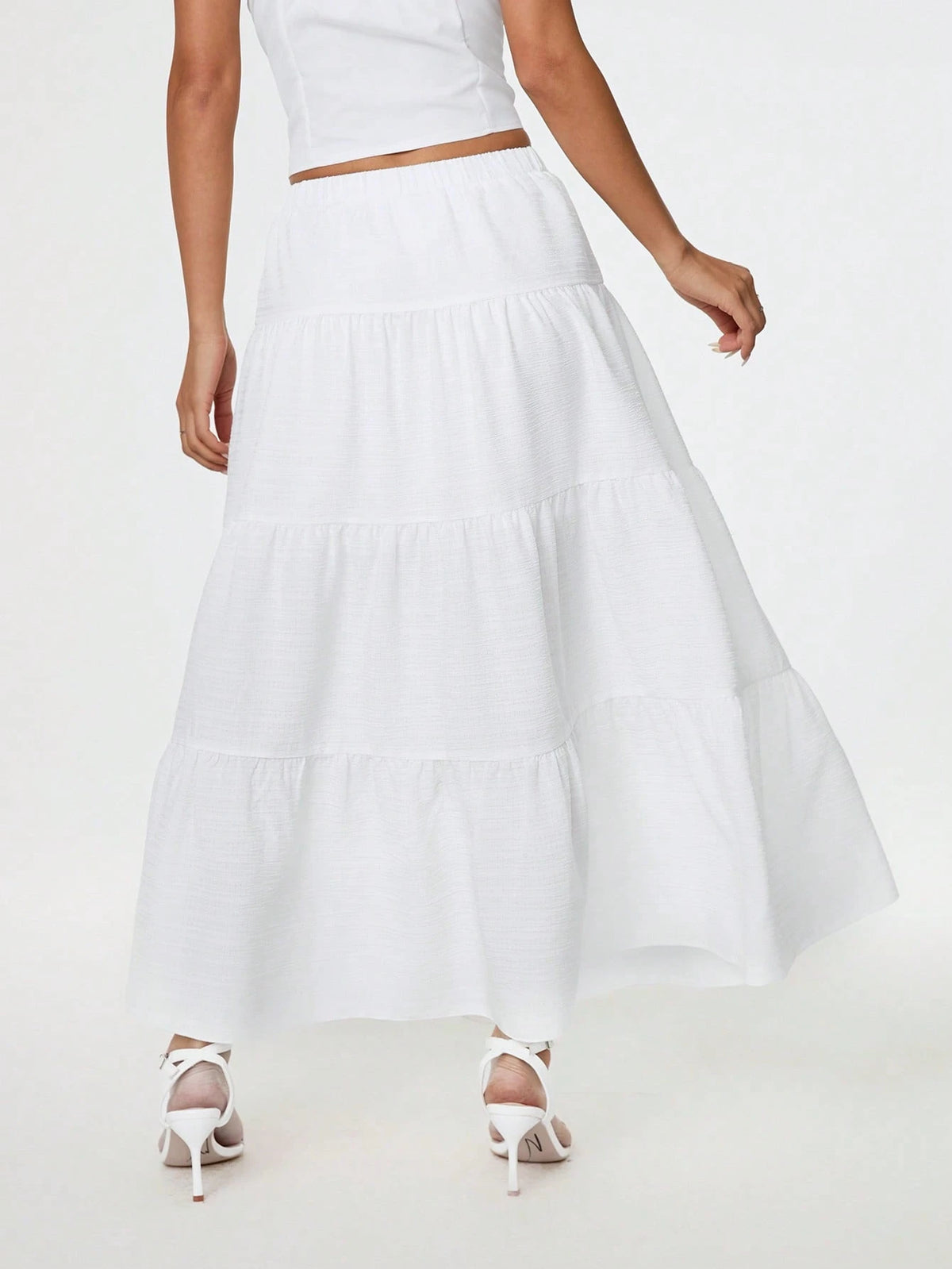 PETITE Plain Color Casual Long Skirt White,Petite Women Beach Autumn