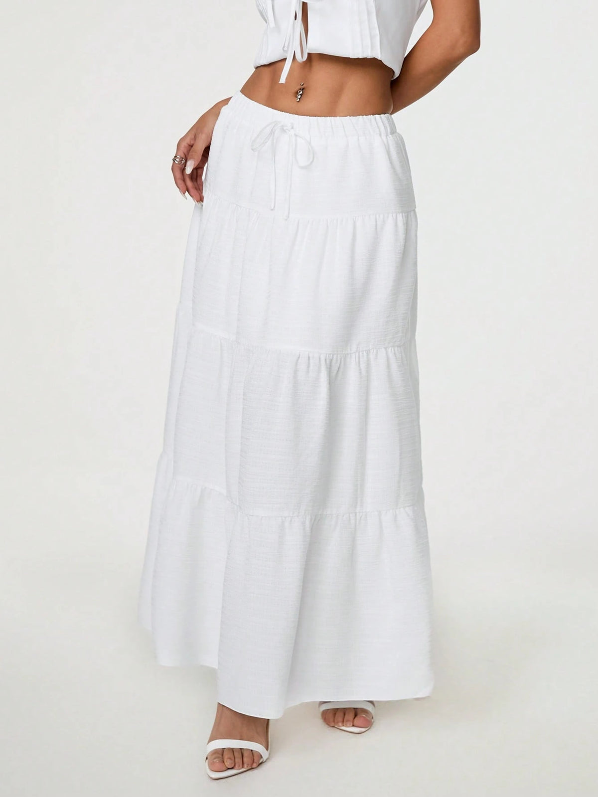 PETITE Plain Color Casual Long Skirt White,Petite Women Beach Autumn