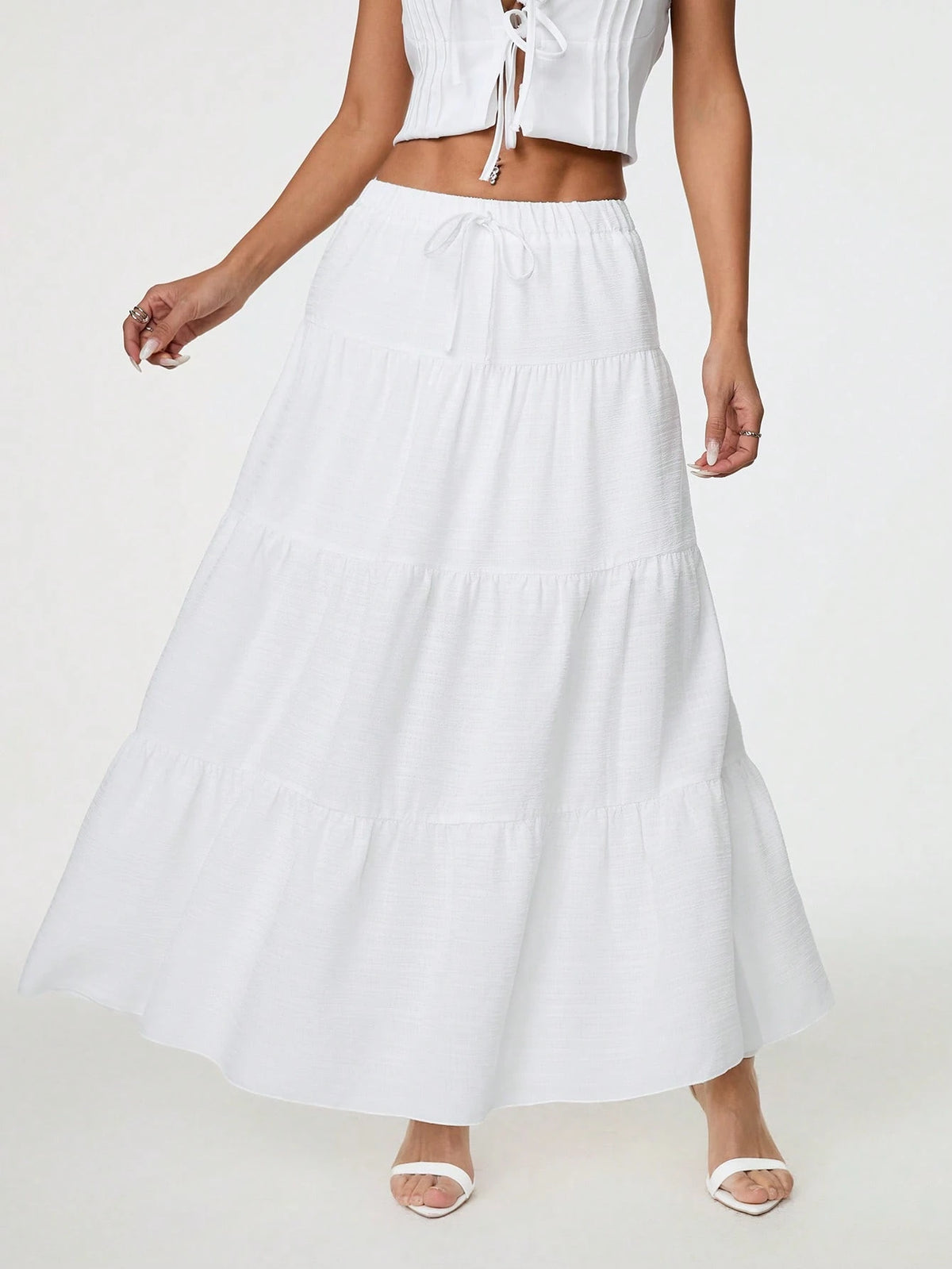 PETITE Plain Color Casual Long Skirt White,Petite Women Beach Autumn